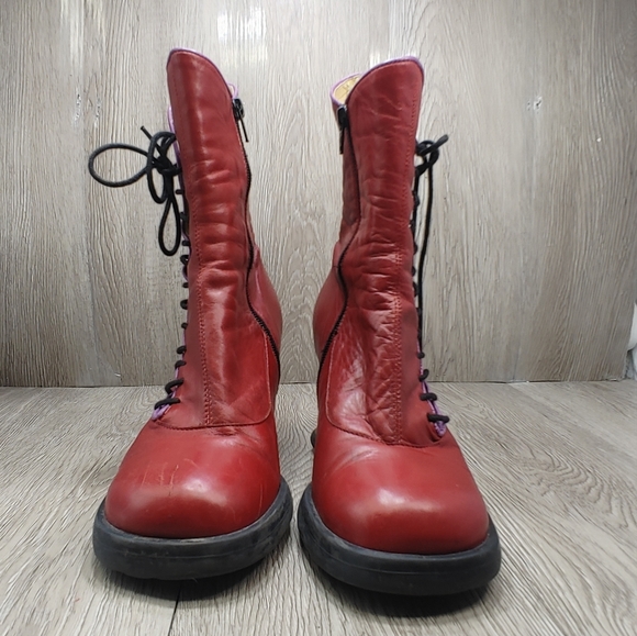 John Fluevog Red Lace Up Boots - Picture 3 of 10